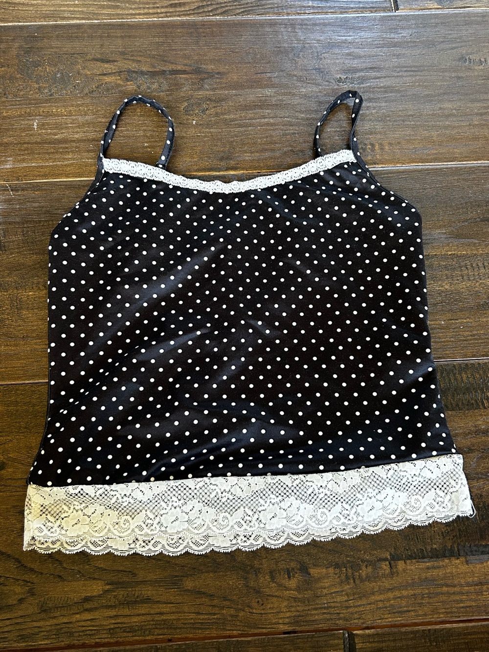 Black Polka Dot Lace-Trim Cami Top